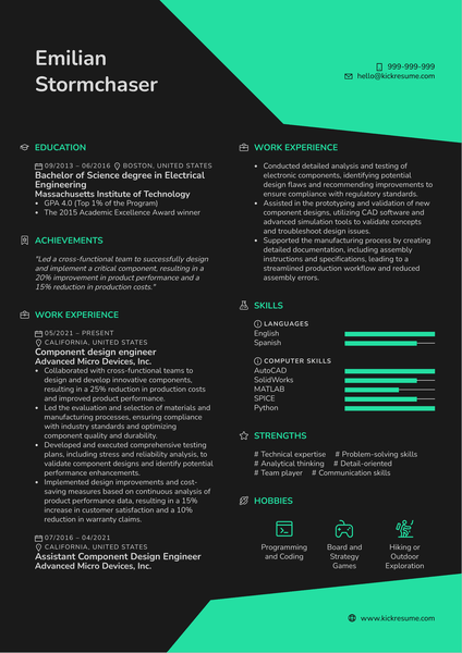 Component Design Engineer Resume Sample