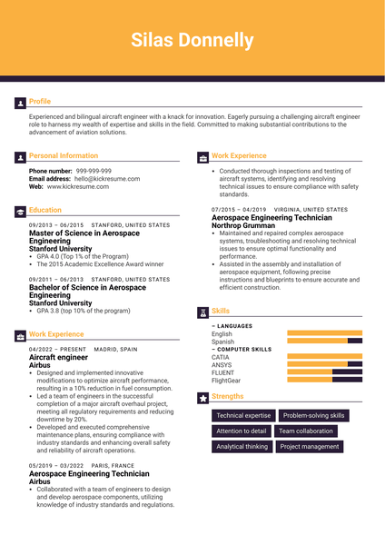 Aircraft Engineer Resume Sample