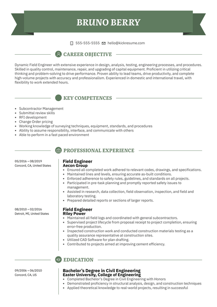 Field Engineer Resume Example