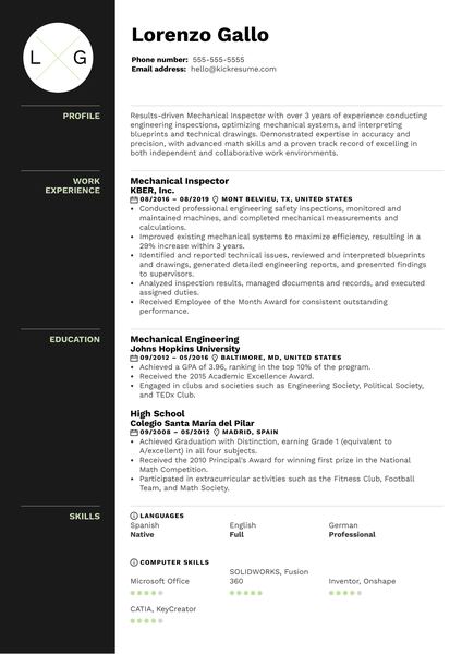 Mechanical Inspector Resume Sample