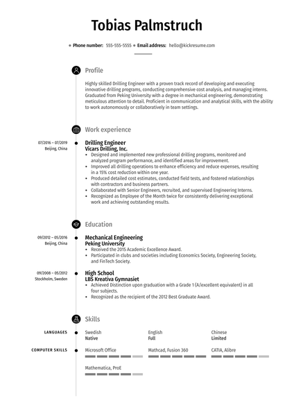 Drilling Engineer Resume Sample