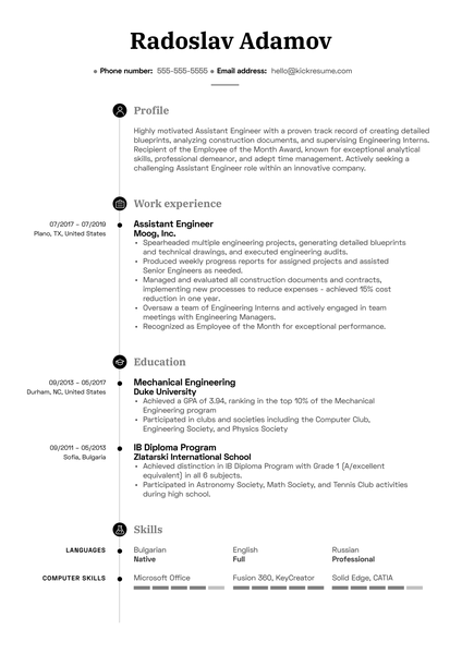 Assistant Engineer Resume Example