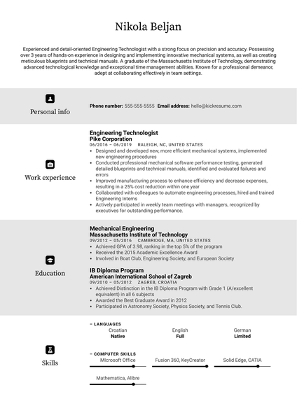 Engineering Technologist Resume Sample