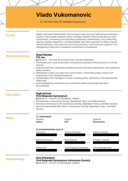 Steel Worker Resume Example