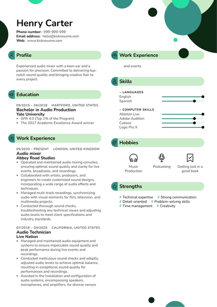 Audio Mixer Resume Sample