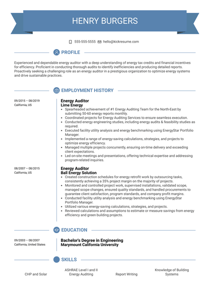 Energy Auditor Resume Sample