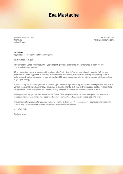 Dental Hygienist Cover Letter Template