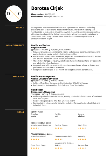 Healthcare Worker Resume Sample