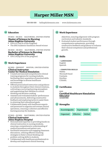 Clinical instructor Resume Sample