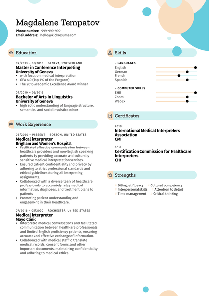 Medical Interpreter Resume Sample