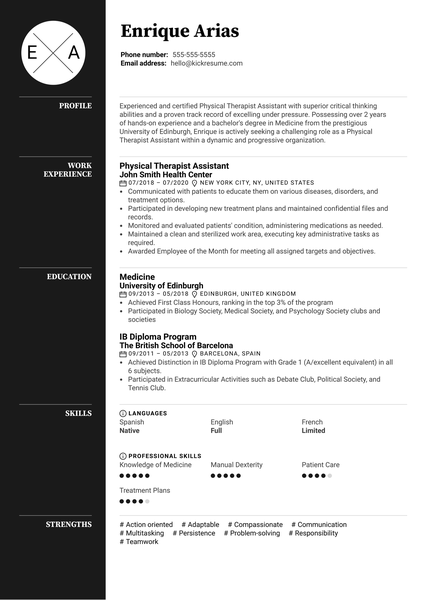 Physical Therapist Assistant Resume Example