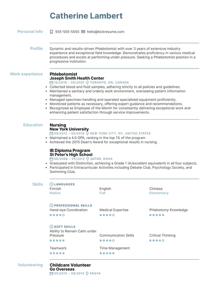 Phlebotomist Resume Example