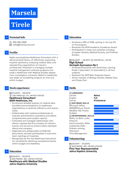 Healthcare Consultant Resume Example