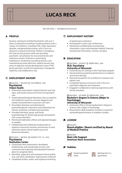 Psychiatrist Resume Example