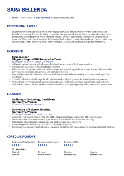 Sonographer Resume Example