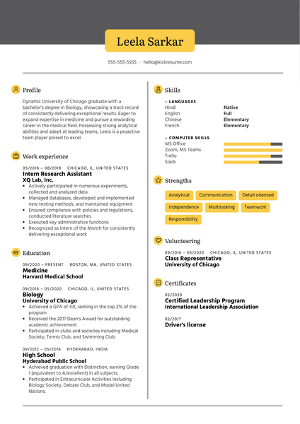 Medical School Resume Sample