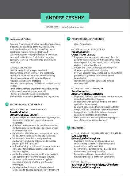 Prosthodontist Resume Sample