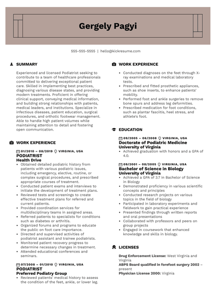 Podiatrist Resume Sample