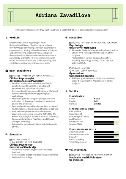 Psychologist Resume Sample