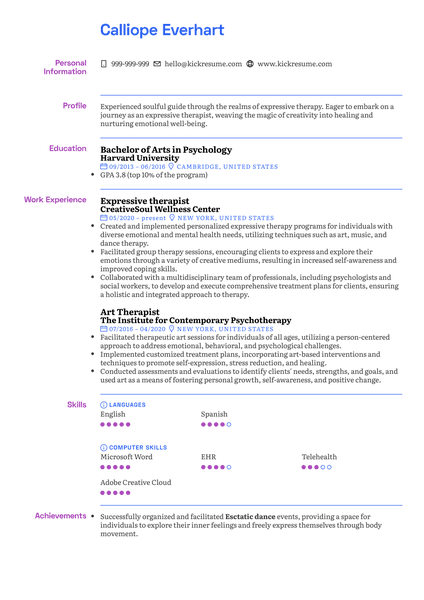 Expressive Therapist Resume Sample