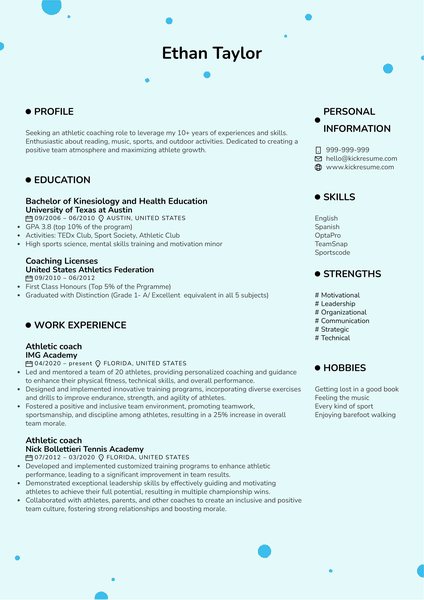 Athletic coach Resume Sample