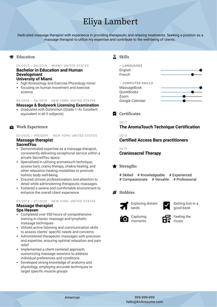 Massage therapist Resume Sample