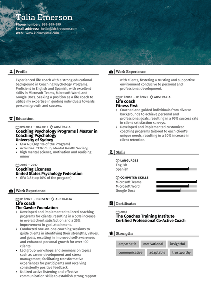 Life Coach Resume Sample