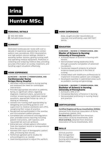 Cardiovascular Nurse Resume Sample