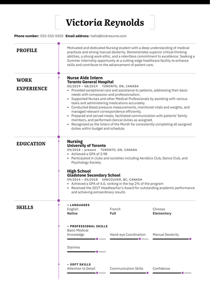 Nursing Student Resume Example