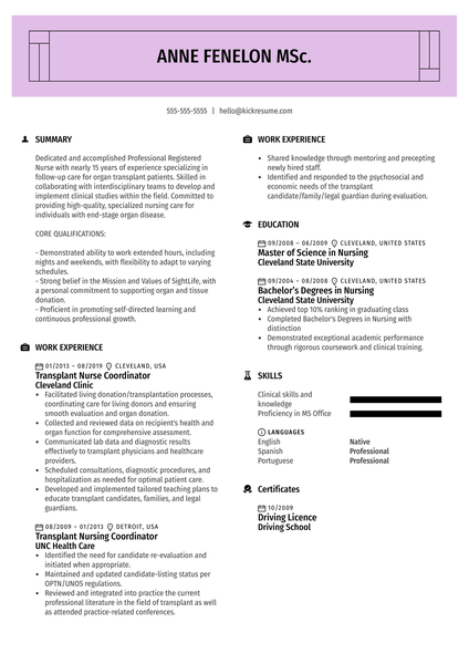 Transplant Nurse Coordinator Resume Example