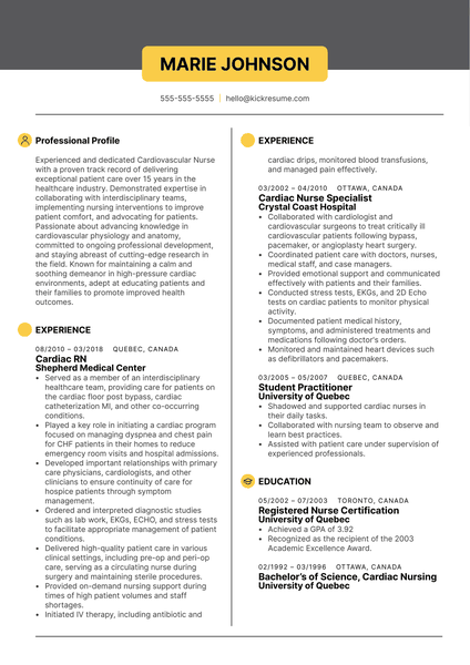 Cardiac Nurse Resume Sample