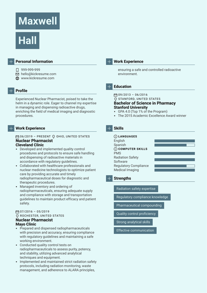 Nuclear Pharmacist Resume Sample