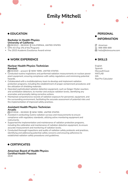 Nuclear Health Physics Technician Resume Sample