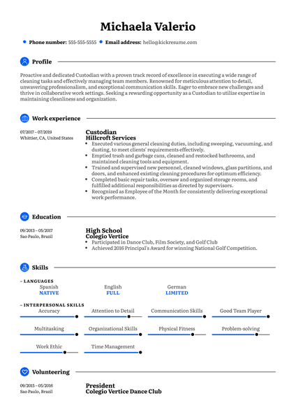 Custodian Resume Example