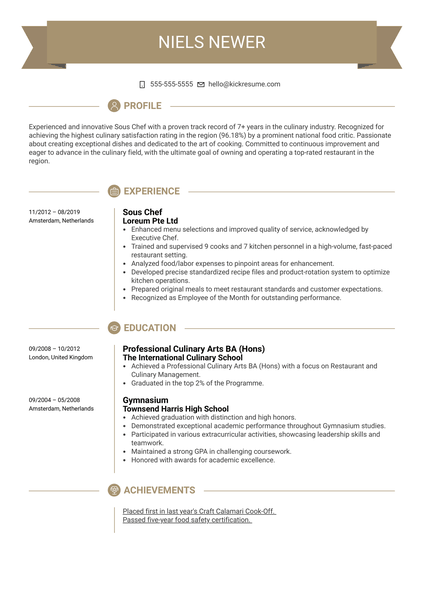 Sous Chef Resume Template