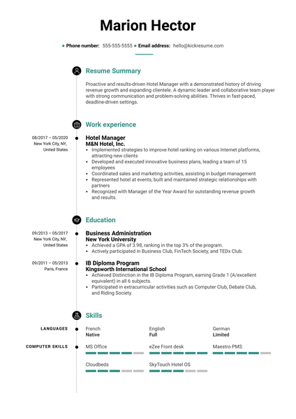 Free Hotel Manager Resume Sample