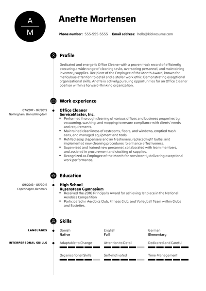 Office Cleaner Resume Example