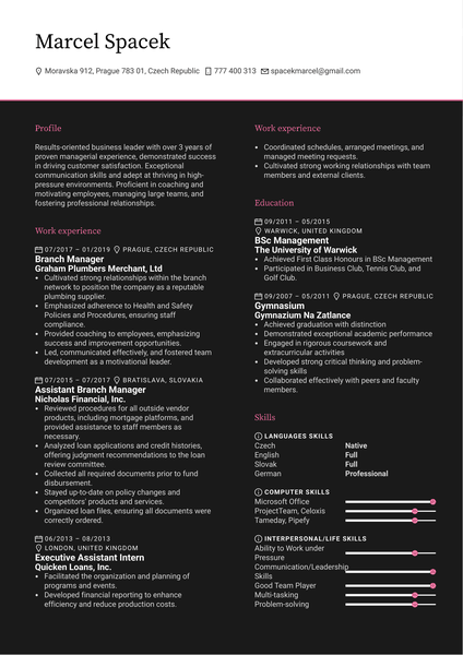 Branch Manager Resume Template