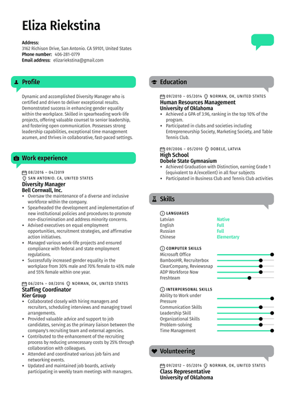 Diversity Manager Resume Sample