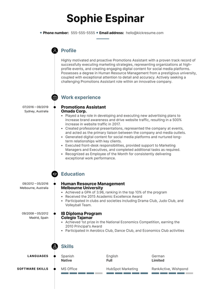 Promotions Assistant Resume Example