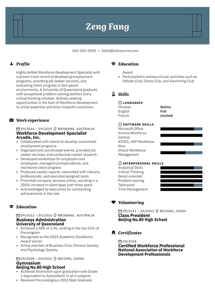 Workforce Development Specialist Resume Example