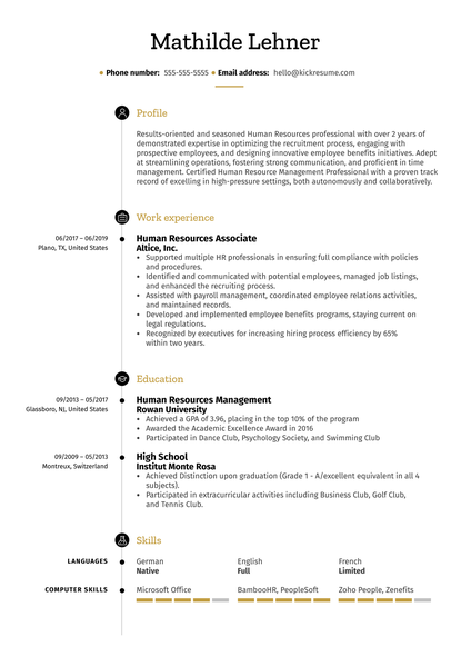 Human Resources Associate Resume Example