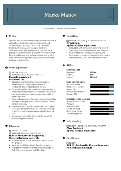 Recruiting Assistant Resume Example