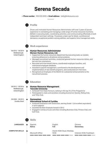 Human Resources Administrator Resume Example