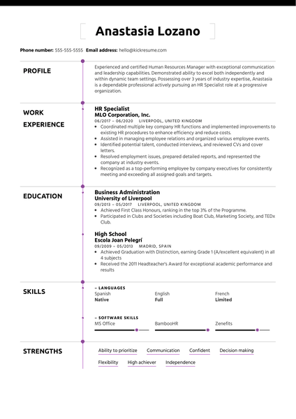 HR Specialist Resume Example