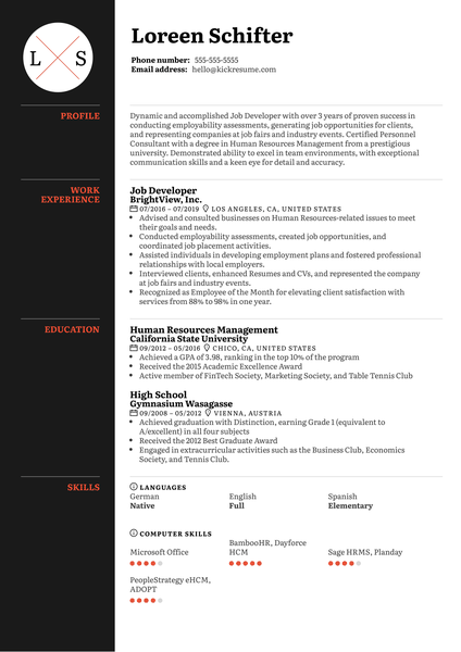 Job Developer Resume Sample