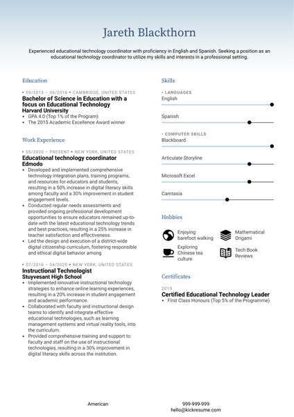 Educational Technology Coordinator Resume Sample