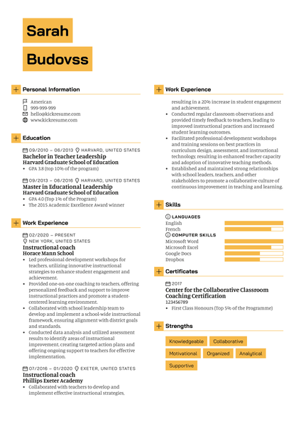 Instructional Coach Resume Sample