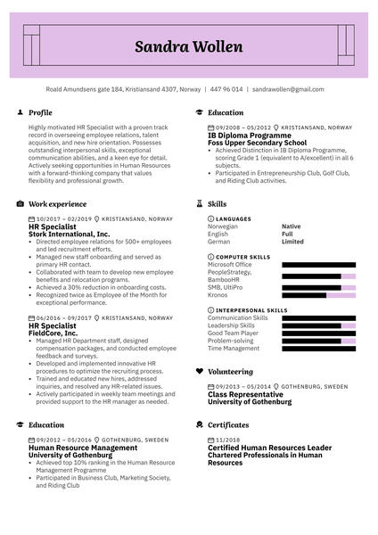 Human Resources Resume Template