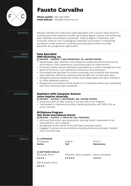 Data Specialist Resume Example